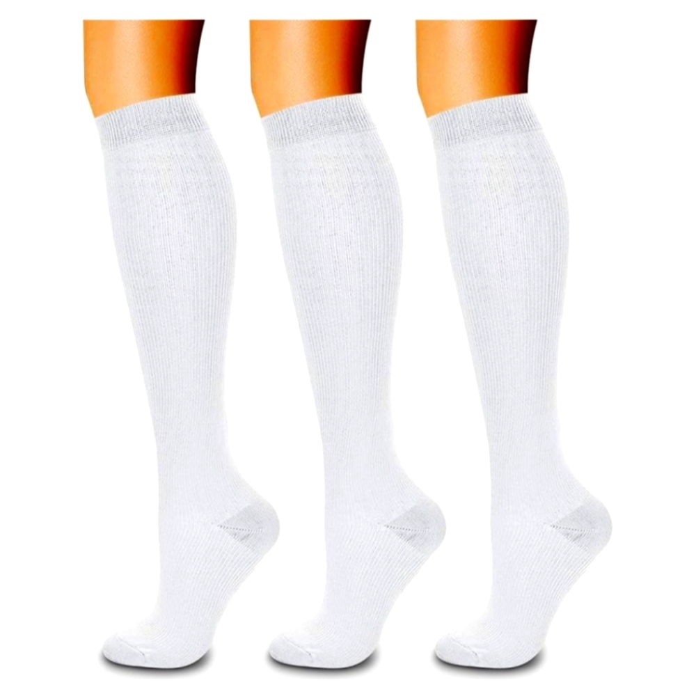 White Knee-High Compression Socks - 3 Pack